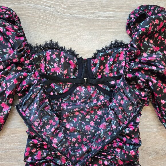 For Love & Lemons Melrose Puff Sleeve Satin Floral Bustier Mini Dress Sexy Small - Picture 16 of 17